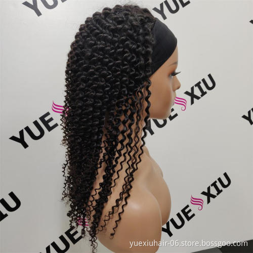 High Grade wholesale Natural 100% brazilian human Natural raw virgin straight kinky curly hair headband Wigs for black women